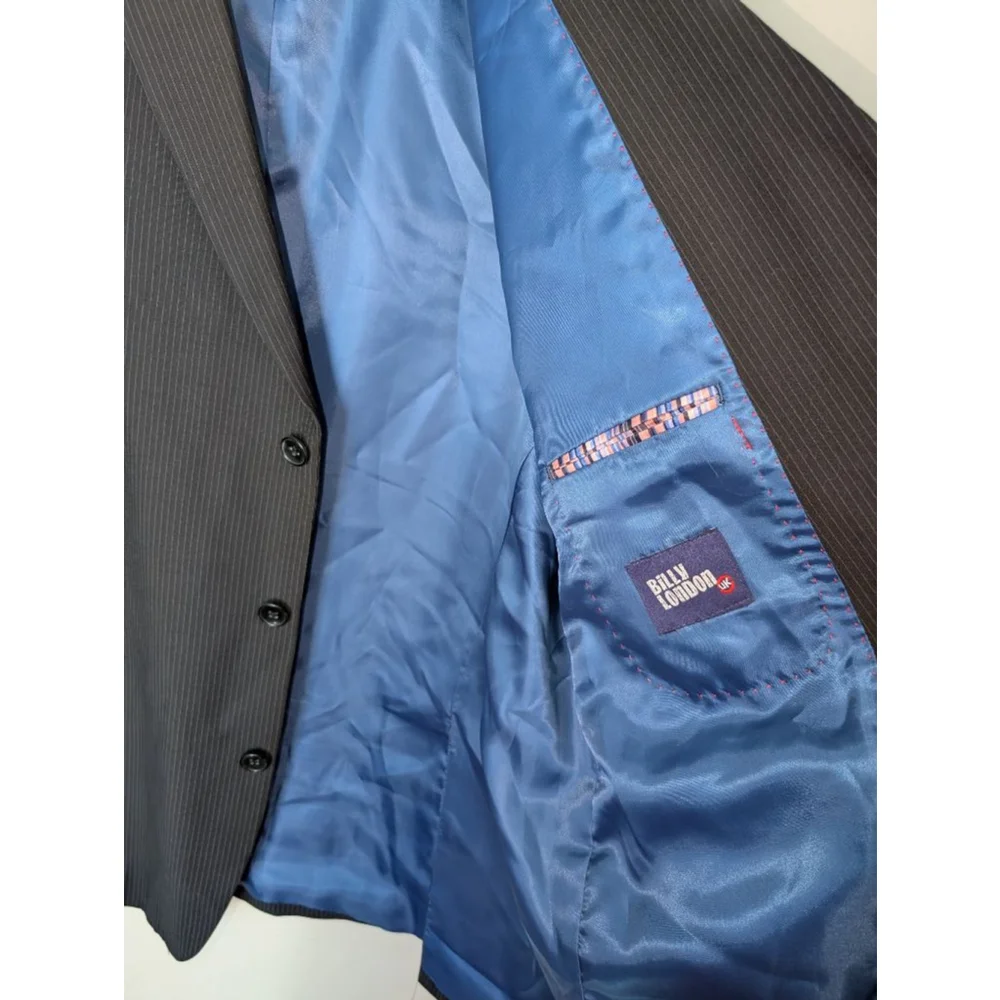 Billy London Gray Pinstripe Sport Coat Blazer 46R with Blue Lining, Men's